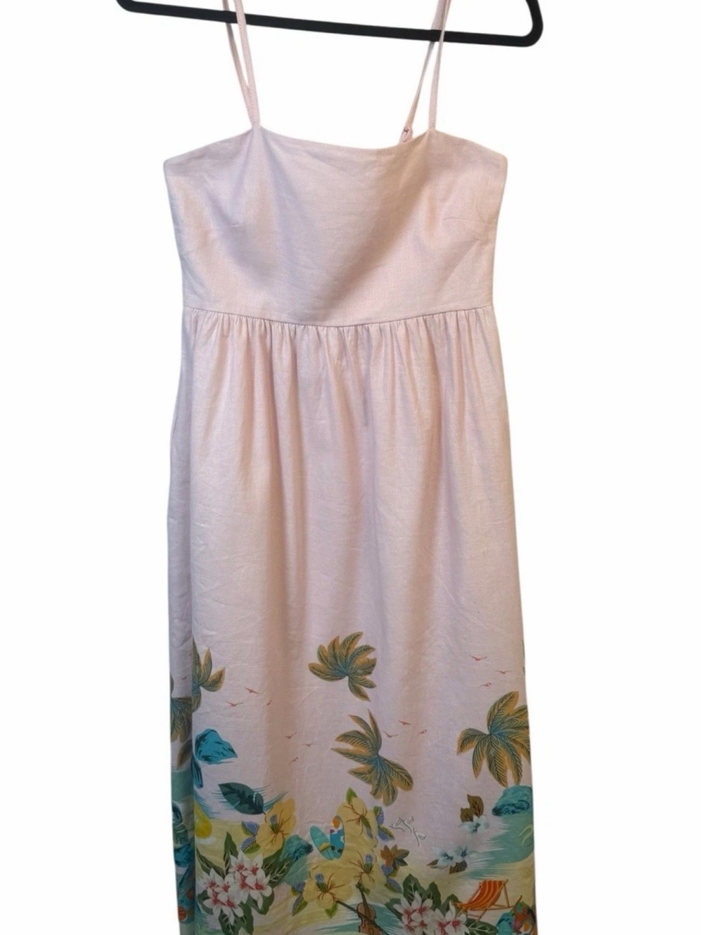 Le Ragazze pink linen blend smocked back spaghetti straps maxi dress Medium NWT